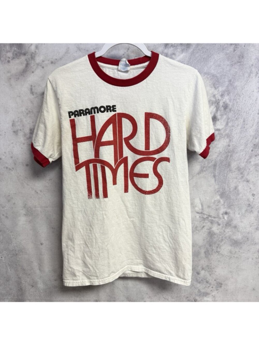 Paramore Hard Times T Shirt White Ringer Band Tee Size Small Emo Pop Punk - Picture 2 of 12